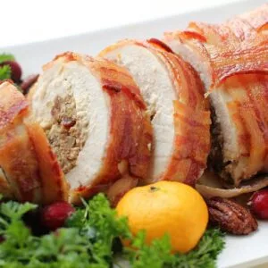 Stuffed Butterfly Turkey Wrapped in Streaky Bacon
